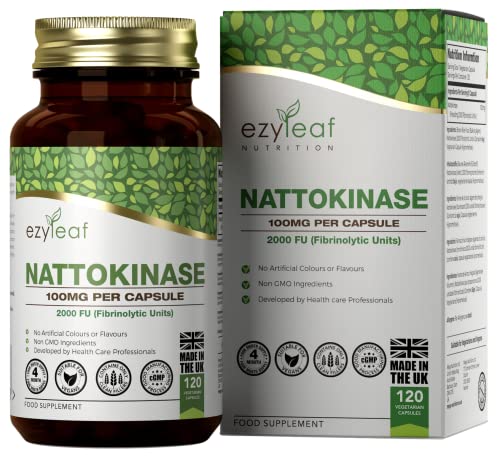 Ezyleaf Nattokinase 100 Mg 2000 Fu | 120 Capsule Vegane | Enzima Proteico Dal Natto Giapponese | Senza Ingredienti Artificiali | Certificato Iso, Vega