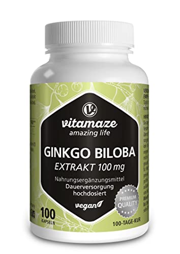 Ginkgo Biloba 50:1 Estratto 100 Mg = 5000 Mg Polvere Di Foglie Di Ginkgo Puro Per Capsula Vegana, 100 Capsule Per 100 Giorni, Integratore Alimentare S