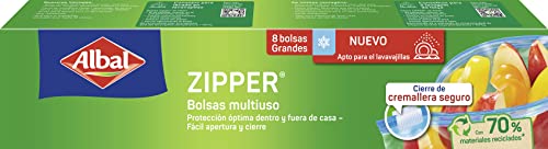 Albal Sacchetti Multiuso Da 3 Litri, Realizzati In 70% Di Materiali Riciclati, Molto Resistenti, Riutilizzabili, Riciclabili, Chiusura Ermetica, Fondo
