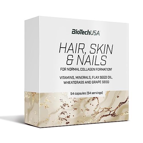 Biotechusa Hair, Skin & Nails | 10 Vitamine | 3 Minerali | Preparati A Base Di Erbe | L-Metionina, 54 Capsule