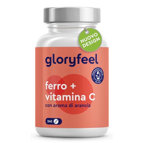 Integratore Ferro 20Mg + Vitamina C Con Sapore Di Arancia, 240 Compresse Vegan, Per Anemia, Mestruazioni E Stanchezza Fisica, Ad Alta Biodisponibilità