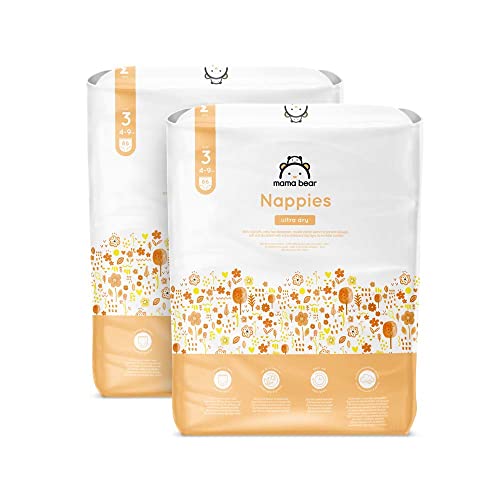 Marchio Amazon - Mama Bear Pannolini Ultra Asciutto, Taglia 3 (4-9 Kg), Con Canali D'Areazione, Bianco, 172 Unità (2 Confezioni Da 86) - Nuova Version