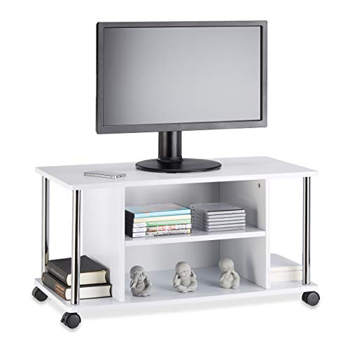 Relaxdays 10021865 Mobile Tv Bianco, Con 4 Ruote, Carrello Porta Televisore In Legno Mdf, Hxlxp: 41,5 X 80 X 40 Cm