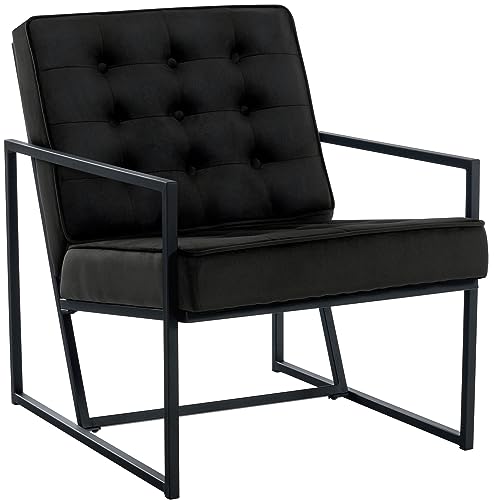 Clp Lounger Avon Velvet - Sedia Da Lettura Con Rivestimento In Velluto Trapuntato E Robusta Struttura In Metallo, Colore:Nero