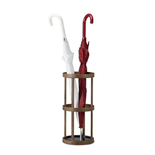 Relaxdays Portaombrelli Rotondo Con Vaschetta Raccogli Acqua, Ghisa, Marrone, Hxlxp: 45X20,5X20,5 Cm