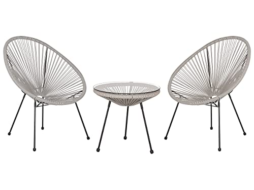 Beliani Set Da Esterno Tavolino E 2 Sedie Grigio Chiaro Rattan Sintetico Moderno Acapulco