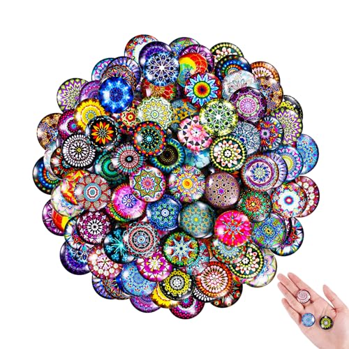 Domkan 100Pcs 25Mm Cabochon Vetro, Cabochon Vetro Rotondo Mosaico Ciottoli Decorativi Pietre Per Creazione Di Gioielli, Bracciali, Collane, Lavori Fai