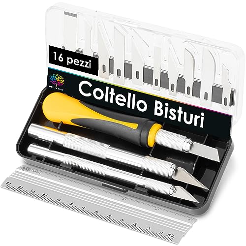 Officetree Bisturi Modellismo Set Da 16 Pezzi - Taglierino Modellismo - Taglierino Di Precision - Cutter Di Precisione Con 3 Bisturi Di Precisione Div