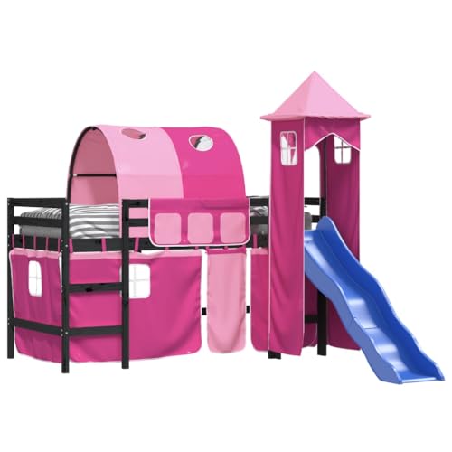 Vidaxl Letto A Soppalco Con Torre Bambini Rosa 80X200Cm Massello Pino