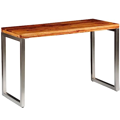 Vidaxl Tavolo Da Pranzo Gambe Acciaio Ufficio Scrivania Tavolino Per Patio Tavolinetto Da Giardino Tavola Da Esterni Legno Di Sheesham