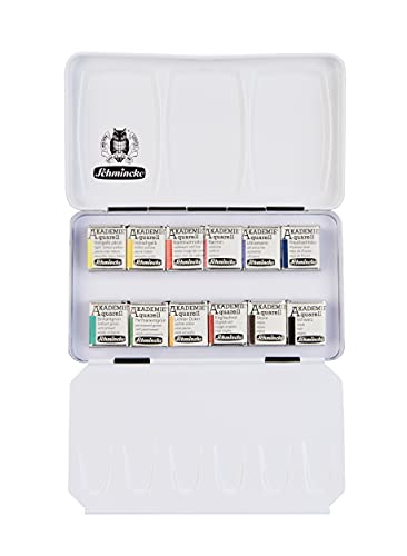 Schmincke - Scatola Di Colori Akademie®Aquarell, Assortimento Di Base 12 X 1/2Godet, 75 112 097, Scatola Di Metallo, Colori Altamente Resistenti Alla 