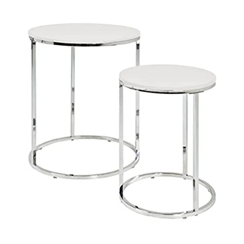 Haku Möbel Set Di 2 Tavolini, Mdf, Cromo-Bianco, Ø 30 X H 40 Cm/Ø 40 X H 50 Cm