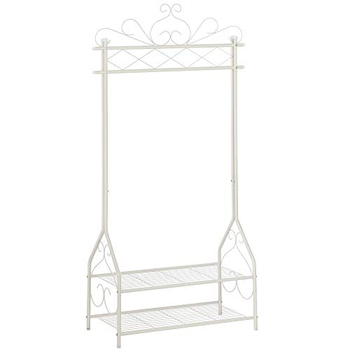 Songmics Hsr07W - Appendiabiti Vintage Con 2 Ripiani In Metallo, Bianco Crema, 92 X 41 X 173 Cm
