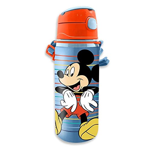Micky & Minnie Borraccia, Motivo Alluminio, 600 Ml, Topolino E Minnie, Con Sistema Push-Pull E Tappo Di Chiusura, Kl85947, Per Bambini Licensing, Mult
