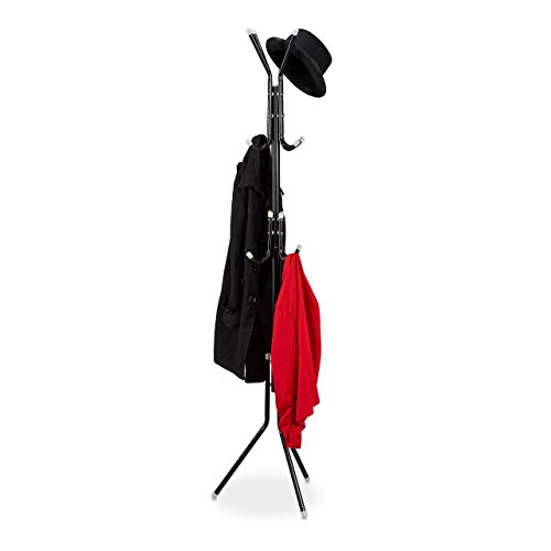 Relaxdays 10035789 Appendiabiti Da Terra, Attaccapanni In Metallo, 12 Ganci, Entrata E Corridoio, Stabile Hlp: 180X44X39 Cm, Nero, 90% Ferro 10% Plast
