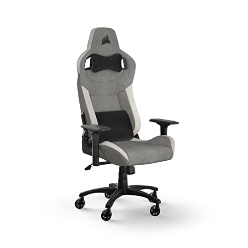 Corsair T3 Rush Fabric (2023) Sedia Da Gioco, Tessuto Esterno Morbido Traspirante, Cuscino Cervicale Regolabile E Supporto Lombare In Memory Foam, Gri