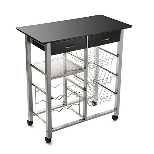 Versa Leicester Carrello Cucina E Portabottiglie Con Ruote E Cassetti, Mobile Cucina, Misure (A X L X L) 82 X 40 X 76 Cm, Legno E Metallo, Colore Nero