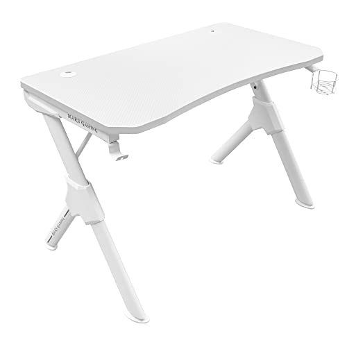 Marsgaming Mars Gaming Mgdw, Scrivania Gaming Ergonomica, Supporto Cuffie+Bevande, Bianco