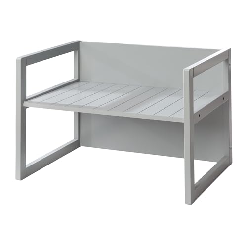 Roba Panca Per Bambini In Legno Regolabile A 2 Altezze Di Seduta - Convertibile In Tavolo - Multifunzionale - Stile Rustico - Legno Laccato Grigio