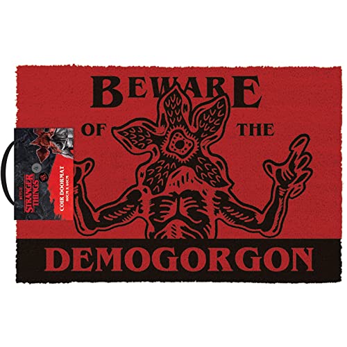 Stranger Things Zerbino (Beware Demogorgon Design) 40 Cm X 60 Cm Per Interni Ed Esterni E Zerbino In Fibra Di Cocco, Prodotto Ufficiale, 60 X 40 Cm