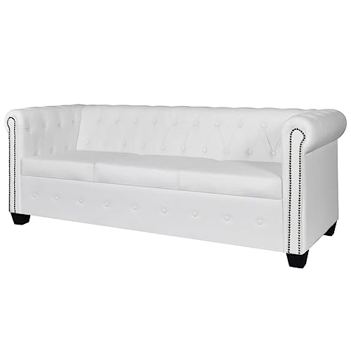Vidaxl Divano Chesterfield Ecopelle Classico Bianco 3 Posti Soggiorno Ufficio