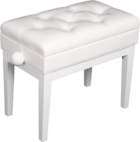 Quik Lok - Pb/106 Wh L Panca In Legno Per Pianoforte Con Seduta Imbottita, Finitura Capitonné, Vano Porta Spartiti, Altezza Regolabile Da 46 A 55 Cm,