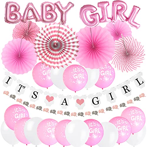 Zerodeco Baby Shower Decorazioni, Oh Baby Foil Balloon It'S A Girl Banners Fan Di Carta Triangolo Bunting Flags Palloncini Stampati Festa Nascita Bamb