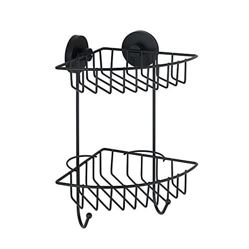 Wenko 24736 Rinconera Doble Vacuum-Loc Bari, Negro, Lega Di Acciaio, Nero, 22,5 X 29,5 X 16 Cm