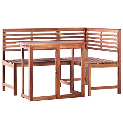 Vidaxl Set 2 Pz Tavolo Da Balcone E Panca Ad Angolo Tavolo Da Pranzo Arredamento Terrazzo Patio Arredo Per Esterni Legno Massello Di Acacia