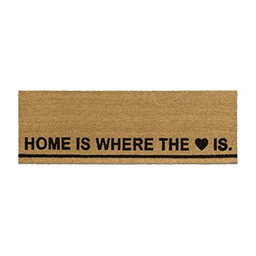 Relaxdays Zerbino Ingresso Casa, 40X120 Cm, Tappetino Home Where The Heart Is, Fibra Cocco, Indoor & Outdoor,Naturale, Legno_Composito, Marrone, 80 X