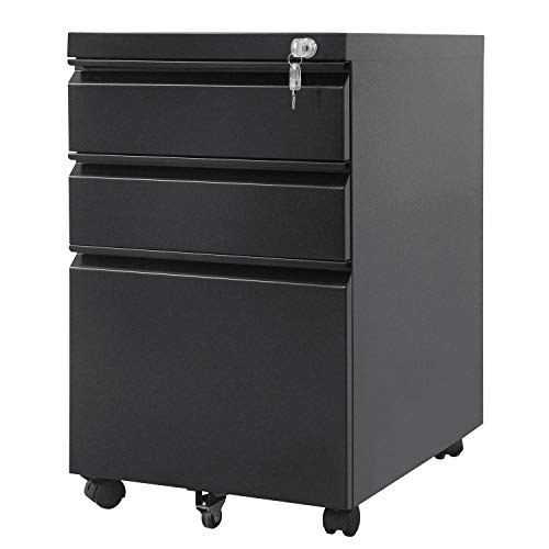 Maclean Mc-850 Mit Schloss Bürodatenschrank Büro-Rollcontainer 3 Schubladen 39X64X50Cm Schwarz, Metall