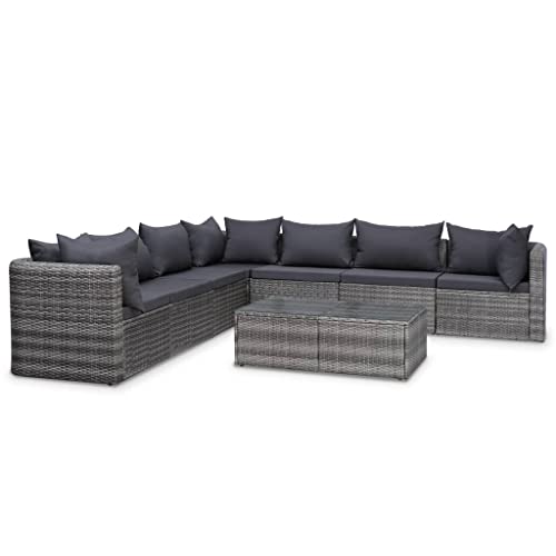 Vidaxl Set Divani Da Giardino 8 Pz Con Cuscini Polyrattan Arredi Per Esterni Seduta Sofa Con Tavolino Elegante Grigio Rustico