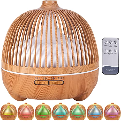 Vipnaji Diffusore Di Oli Essenziali, Diffusore Di Aromi Ultrasuoni, Umidificatore 550Ml, Luce Notturna, Purificatore D'Aria - 7 Colori A Led, Timer/Su