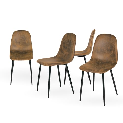 Homy Casa Set Of 4 Scandinavian Vintage Kitchen Dining Chairs Suede Brown Chairs