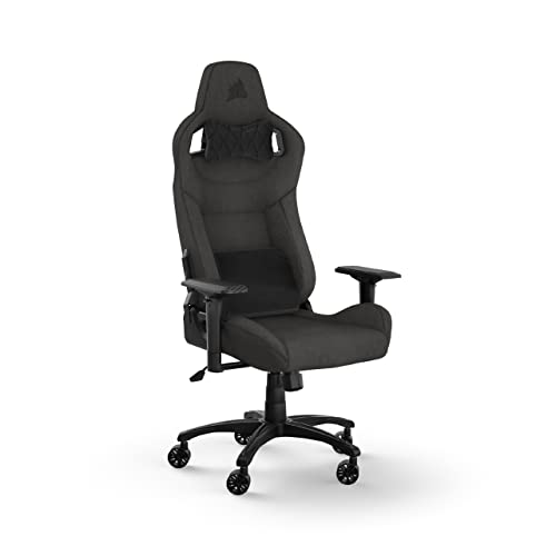 Corsair T3 Rush Fabric (2023) Sedia Da Gioco, Tessuto Esterno Morbido Traspirante, Cuscino Cervicale Regolabile E Supporto Lombare In Memory Foam, Ner
