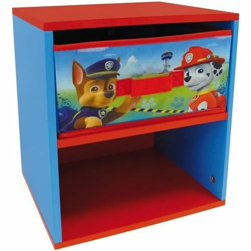 Fun House 712533 Pat Patrol - Comodino Con Cassetto Per Bambino, In Legno Mdf/Tessuto Non Tessuto Blu 33 X 30 X 36 Cm