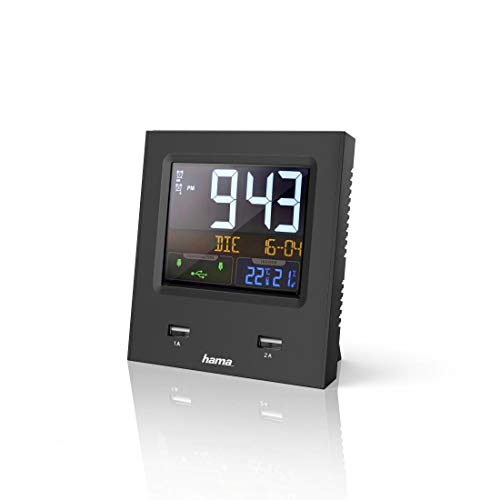 Hama Dual-Usb Digital Table Clock Nero Quadrato
