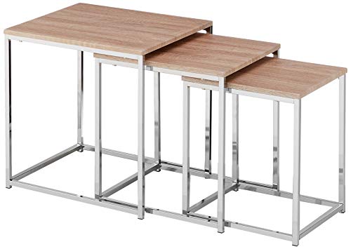 Haku Möbel Set Di 3 Tavolini, Mdf, Rovere Cromato Chiaro, L 29 X P 29 X A 36 Cm/L 34 X P 34 X A 39 Cm/L 39 X P 39 X A 42 Cm