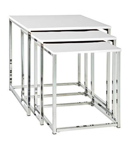 Haku Möbel Set Di 3 Tavolini, Mdf, Cromo-Bianco, L 29 X P 29 X A 36 Cm/L 34 X P 34 X A 39 Cm/L 39 X P 39 X A 42 Cm