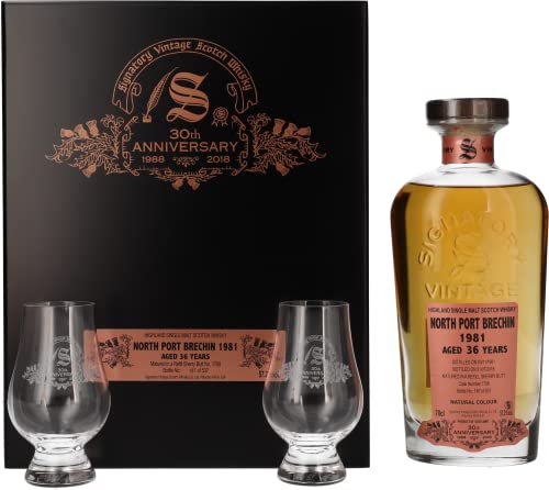 Signatory Vintage North Port Brechin 36 Years Old 30Th Anniversary 1981 57.2% Vol 0.7 L In Holzkiste Con 2 Glasses