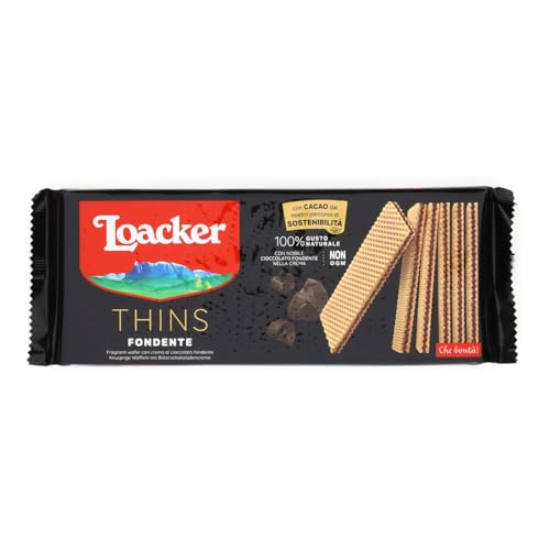 Loacker - Wafer Thins Fondente - Wafer Sottile E Fragrante Con Due Strati Di Cialde Farcite Con Uno Strato Di Crema Al Cioccolato Fondente – Colazione