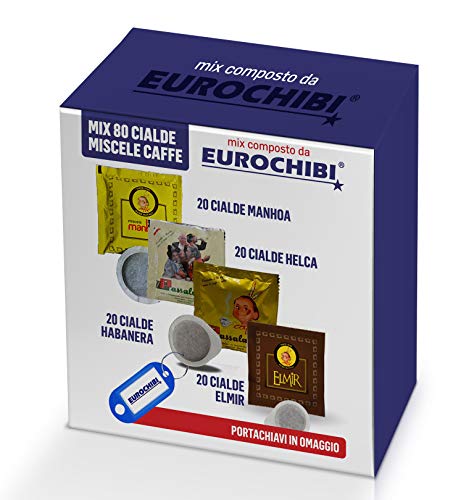 Mix 80 Cialde Caffè Passalacqua - 20 Manhoa - 20 Helca - 20 Habanera - 20 Elmir Con 1 Esclusivo Portachiavi Eurochibi®