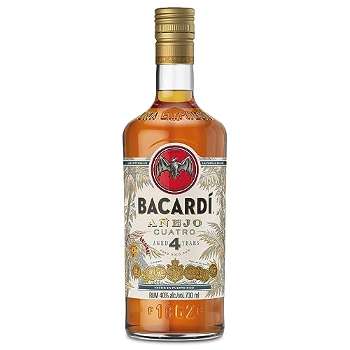 Bacardí Anejo 4 Year Old Premium Caribbean Rum, Pregiato Rum Invecchiato 4 Anni In Botti Di Rovere Sotto Al Sole Dei Caraibi, Vol. 40%, 70 Cl / 700 Ml
