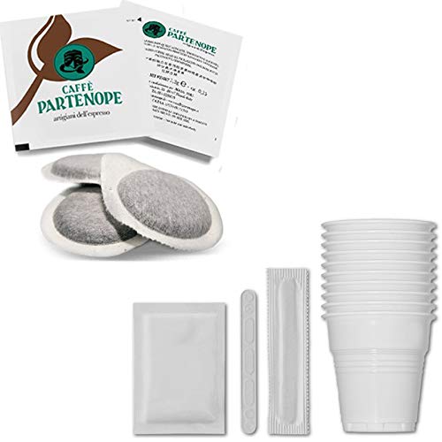 100 Cialde Partenope Espresso + Kit Bicchierini, Palettine, Zucchero - Confezione 150 Cialde + Kit