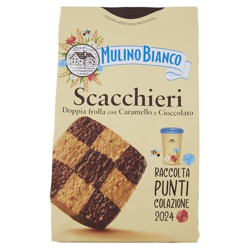 Mulino Bianco Biscotti Frollini Scacchieri Con Doppia Frolla Al Cioccolato E Al Caramello, Ideali Per Colazione O Come Dolcetto, Senza Olio Di Palma,
