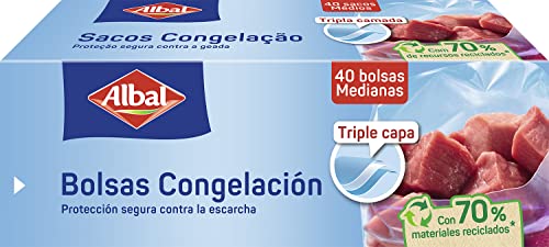Albal Sacchetti Congelamento 3 Litri, Realizzati Con Materiali Riciclati Al 70%, A Triplo Strato, Resistenti, Riutilizzabili, Riciclabili, 40 Sacchett