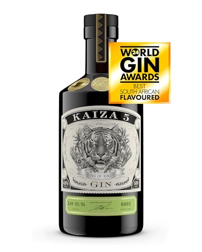 Kaiza 5 Gin - 0,5 L - 43% | Il Pluripremiato Gin Premium Del Sudafrica/Città Del Capo | Occhi Di Tigre Brillanti | Fresco, Morbido Ed Esotico Con Ribe