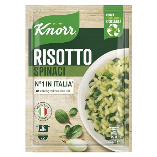 Knorr Risotto Con Spinaci, Risotto Pronto Con Ingredienti Naturali, 100% Riso Italiano E Chicci Al Dente, Preparazione In Pentola O Al Microonde, 175G
