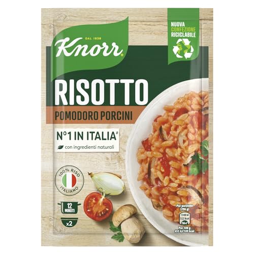 Knorr Risotto Pomodoro E Funghi, Risotto Pronto Con Ingredienti Naturali, 100% Riso Italiano E Chicci Al Dente, Preparazione In Pentola O Al Microonde