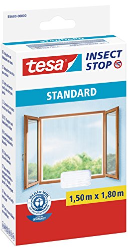 Tesa Insect Stop Zanzariere Attacca & Stacca Standard Per Finestre - Zanzariera Adesiva - Rete Per Zanzariera Regolabile A Piacere - Bianco, 150 Cm X
